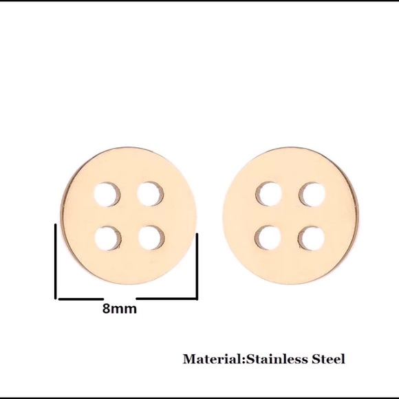 Stainless Steel Button Stud Earrings - Picture 2 of 3